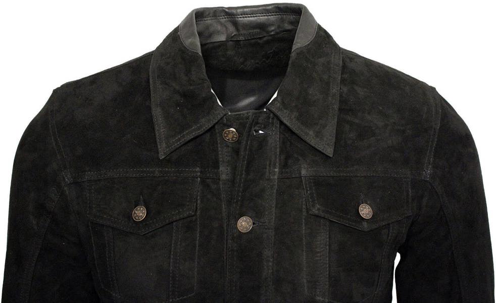 Infinity Leather Mens Trucker Classic Suede Leather Shirt Jeans Jacket