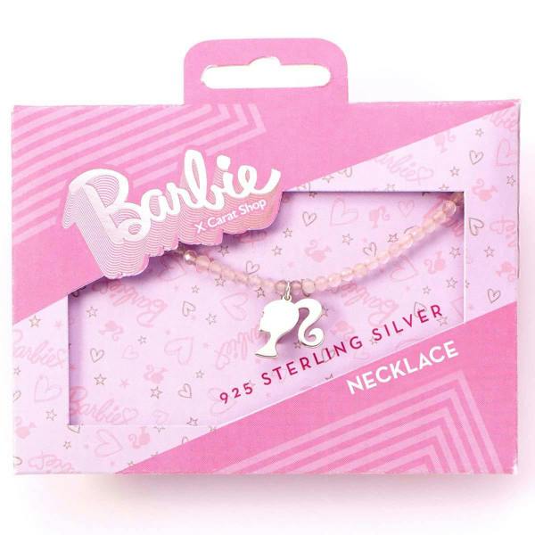 The Carat Shop Barbie Sterling Silver Silhouette Charm on a Rose Quartz Bead Necklace