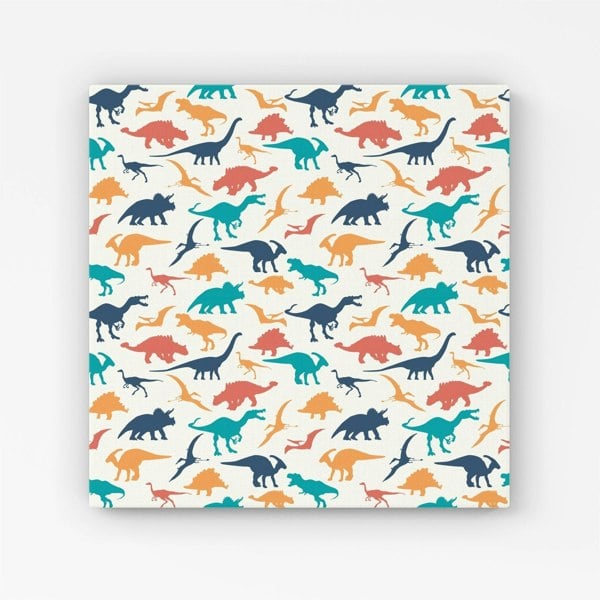 Warren Reed Multicoloured Dinosaurs Canvas