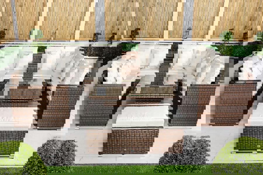 Giardino Havana 8 Seat Modular Sofa Rattan Garden Furniture Set Outdoor Height Adjustable Drinks Cooler Coffee Table, Bench