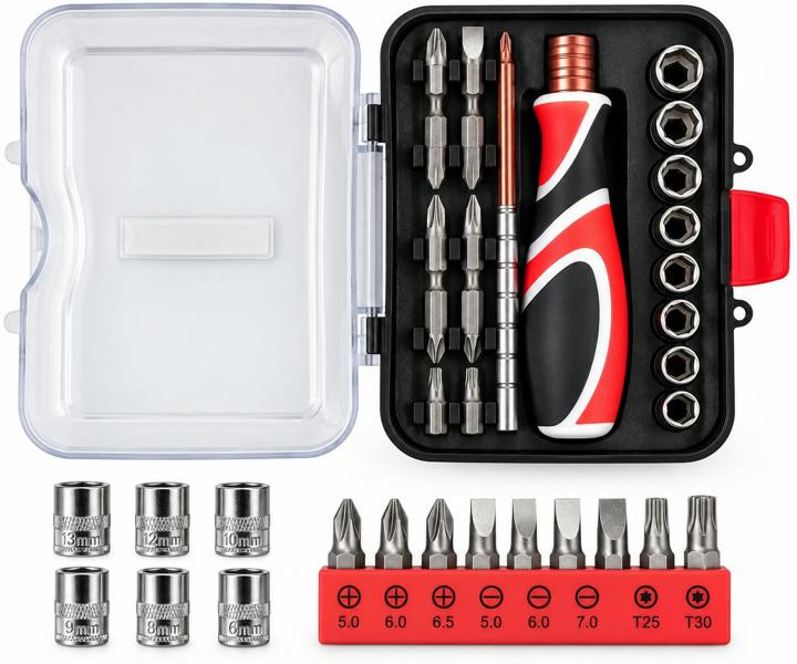 ATEK 21 Piece Screwdriver & Socket Bit Set Torx Phillips Flat DIY Repair Tool Kit