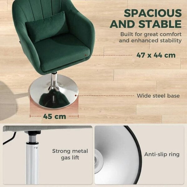 Bobobiy Retro Velvet Swivel Tub Chair with Steel Frame, Cushion Seat, Dark Green