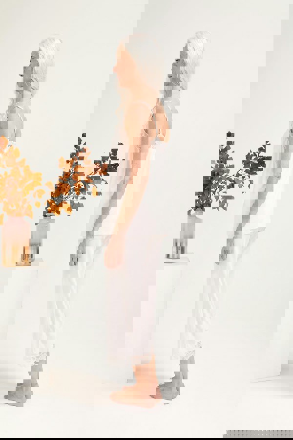 Pretty You London Women's Bamboo Lace Cami Cropped Trouser Pyjama Set in Powder Puff