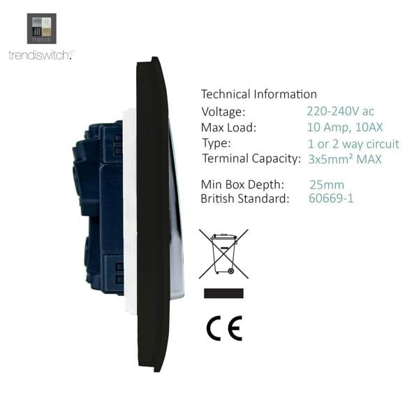 Trendi Switch 4 Gang Light Switch (2x 1 or 2 Way & 2 x Intermediate)in Piano Black