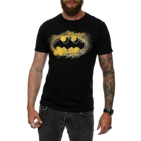 Batman Mens Spray Logo Cotton T-Shirt - Black