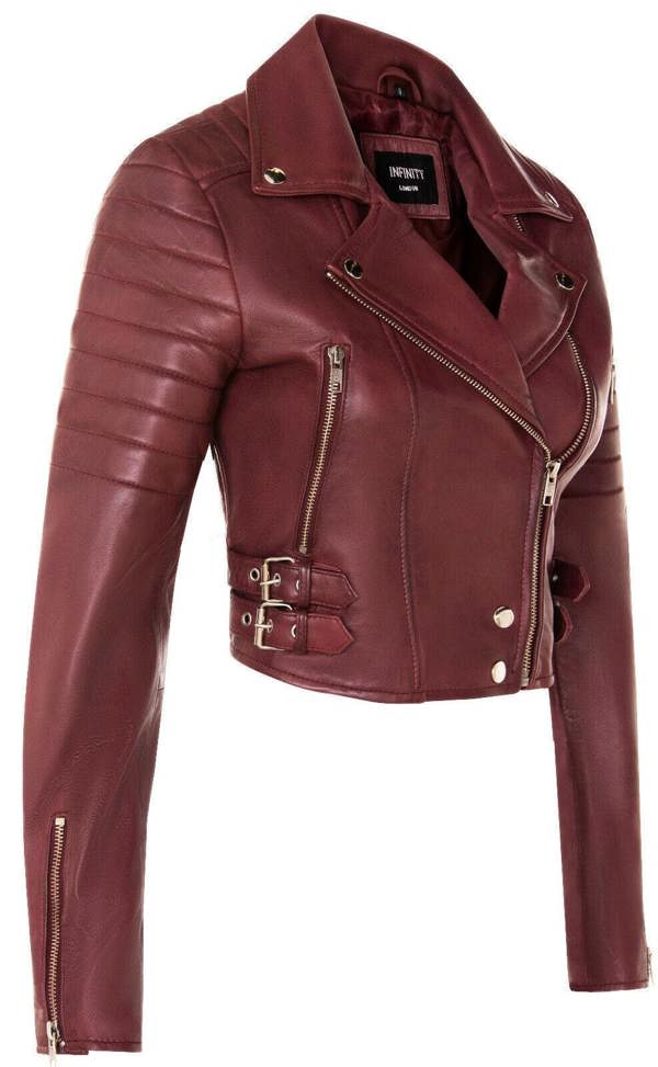 Womens Brando Cropped Leather Jacket-Longtown - Upperclass Fashions 