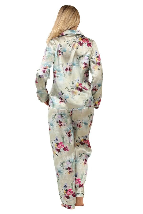 Luxury Satin Watercolour Floral Pyjama Set – Long Sleeve, Button-Up & Pockets