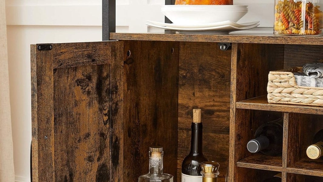 Modcraft Rustic Sideboard Buffet Table with Wine Rack – Storage Cabinet for Kitchen or Dining Room