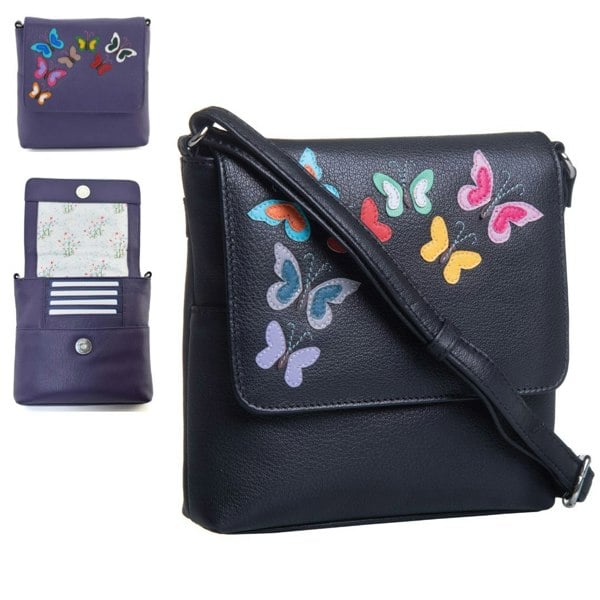 Mala Leather Juno Butterflies Leather Compact Crossbody Bag