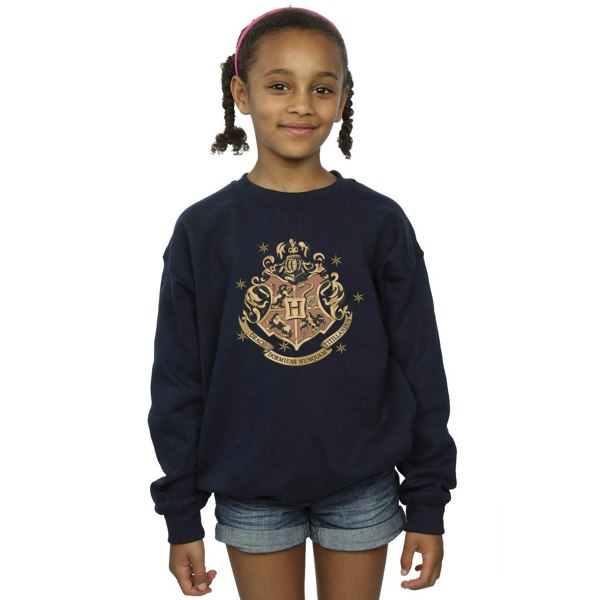 Harry Potter Girls Gold Hogwart Crest Sweatshirt - Navy Blue