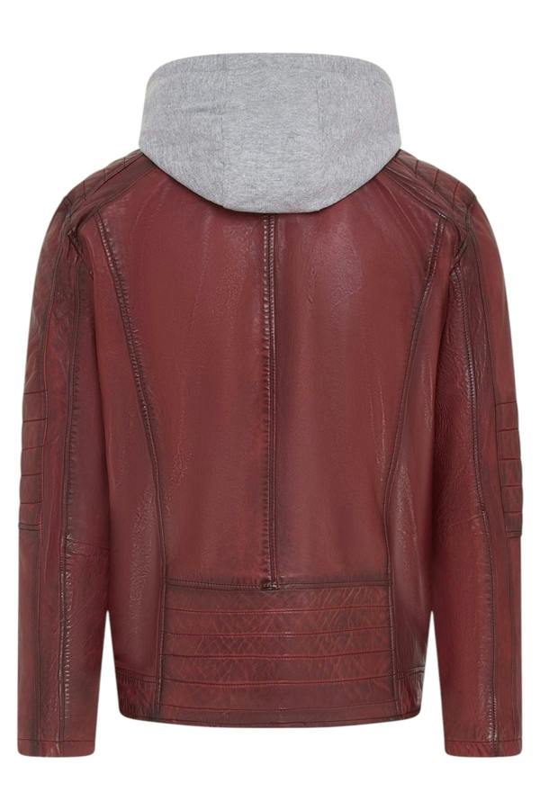 Infinity Leather Men's Hooded Biker Lamb Leather Jacket - Burten