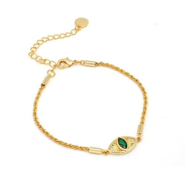 Say It With Rope Chain Green Evil Eye Bracelet - Yellow Gold