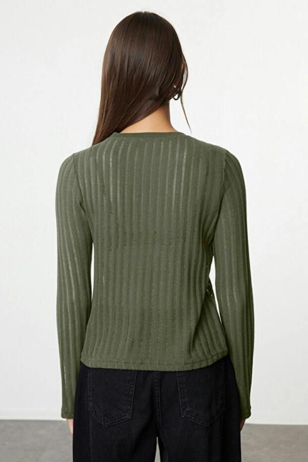 WOVCOR Transparent Crew Neck Knit Blouse