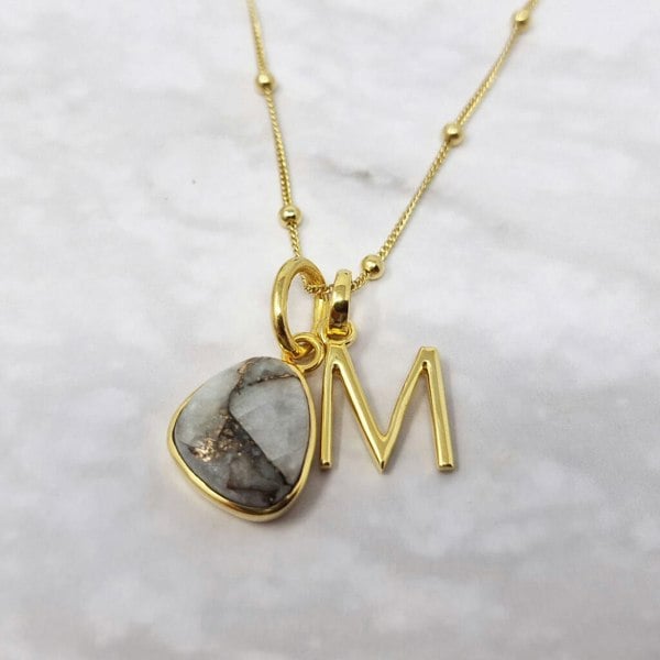 18ct Gold Vermeil Plated White Calcite Initial Necklace