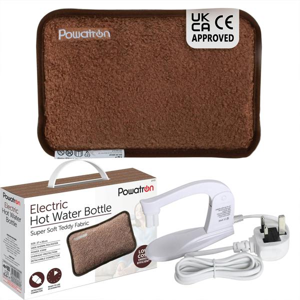 Powatron Rechargeable Electric Hot Water Bottle - Soft & Cosy Hand Body Warmer, Massaging Heat Pad, Over-Heat Protection Electric Water Bottle