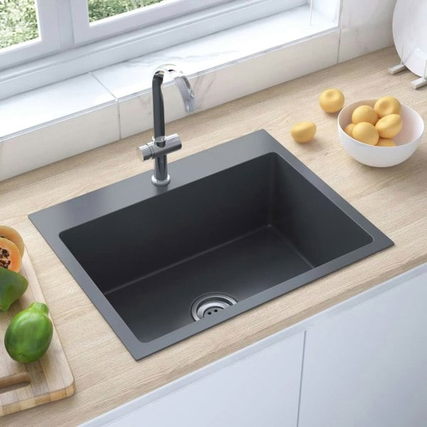 Berkfield Handmade Kitchen Sink Black Stainless Steel