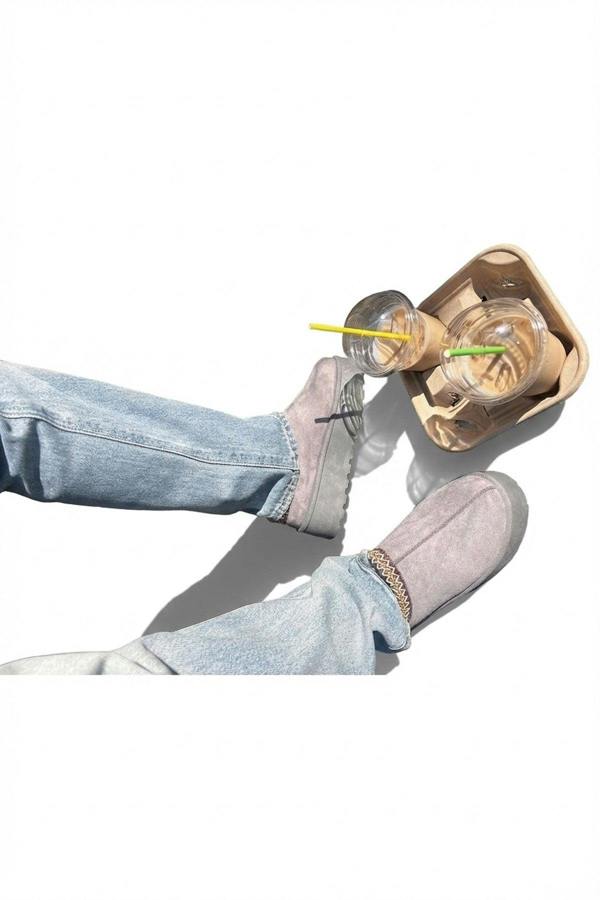 Jolene Aztec Detail Low Ankle Platform Slipper Boots - Grey_wb