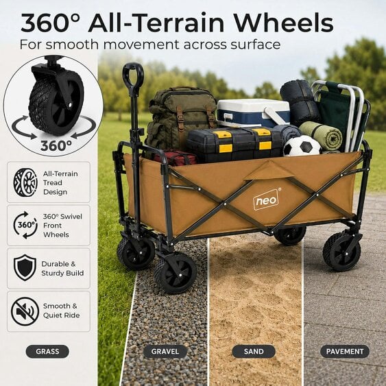 Neo Direct Neo Khaki Folding Wagon Garden Cart 138L 120kg