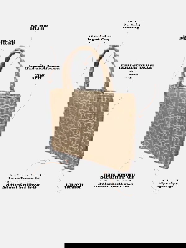 Berber Leather Moroccan Geometric Print Fabric Tote Bag in Grey