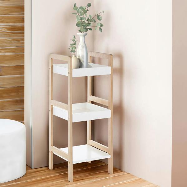 Arla 3 Tier  Bathroom Shelf Unit With Birchwood Frame