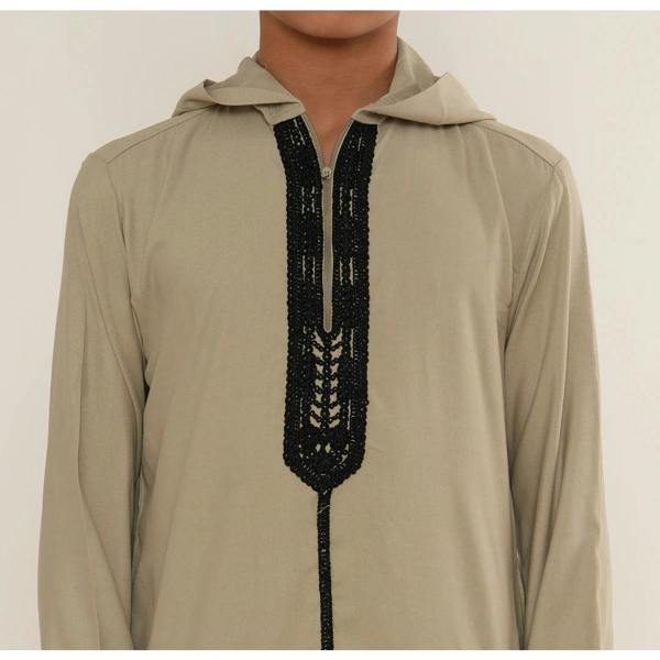 Boy's Moroccan Thobe Hooded Gandoura Embroidery Jubba - Grey - Thobez - 17