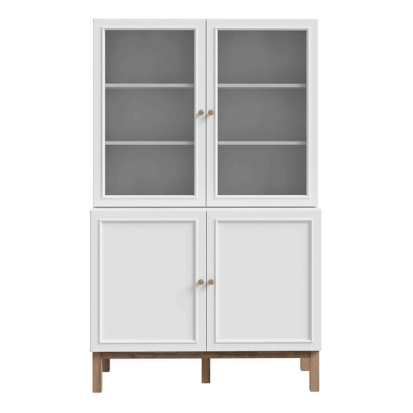 Wyld Haus Niva Light Grey and Natural Oak Effect Display Cabinet 4 Doors