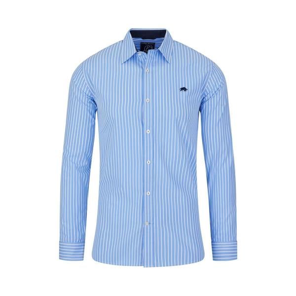Raging Bull Mens Classic Striped Long-Sleeved Shirt - Mid Blue - 
