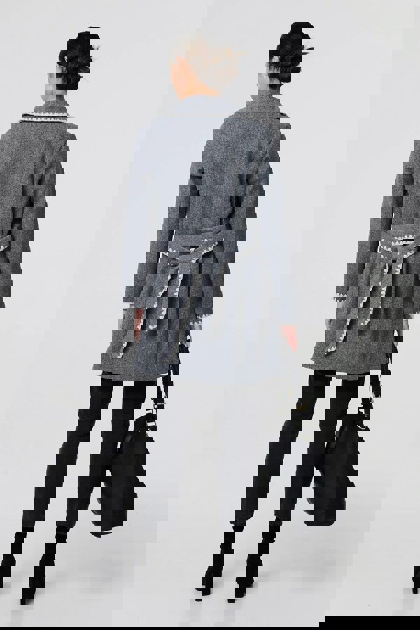 Grey | Blanket Stitch Coat with Belt