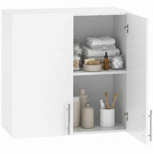HOMCOM Bathroom Wall Cabinet with 2 Doors, Adjustable Shelf, White