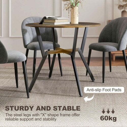Wyld Haus Molu Rustic Brown Round Dining Table With Black Metal Legs 90cm