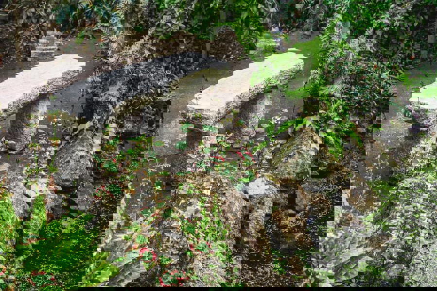 Beautiful Rustic Carved Stone Cast Garden Bench