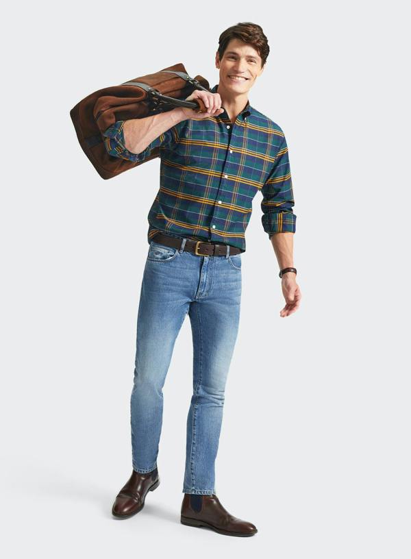 Button Down Oxford Shirt - Green and Navy Check