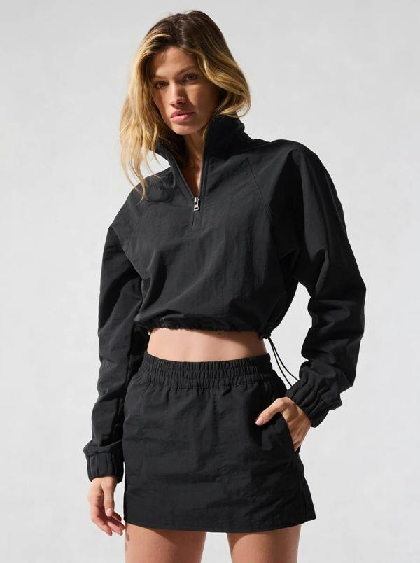 Anniou Cropped 1/4 Zip UV Protection Pullover - Black