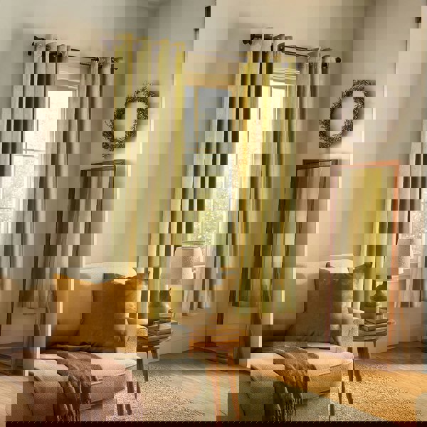 Dusty Yellow Velvet Blackout Eyelet Curtains - 46x54 Inch Drop - Pair Image 6