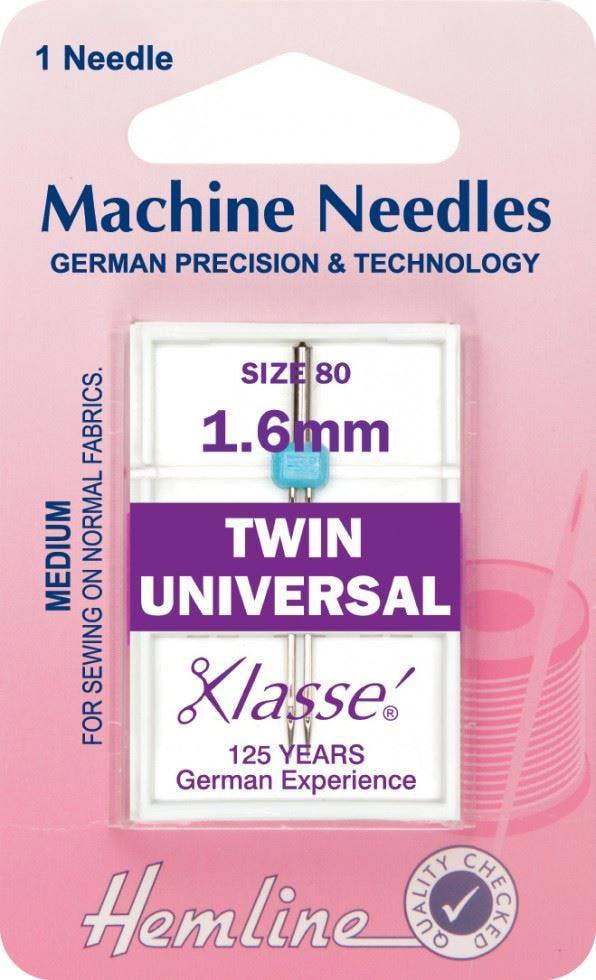 Hemline Twin Sewing Machine Needles 80/12 16mm - each