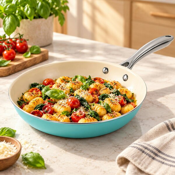 Gr8 Home 12 Piece Ceramic Non Stick Induction Cookware Set Teal Pots & Pans Lids Utensils