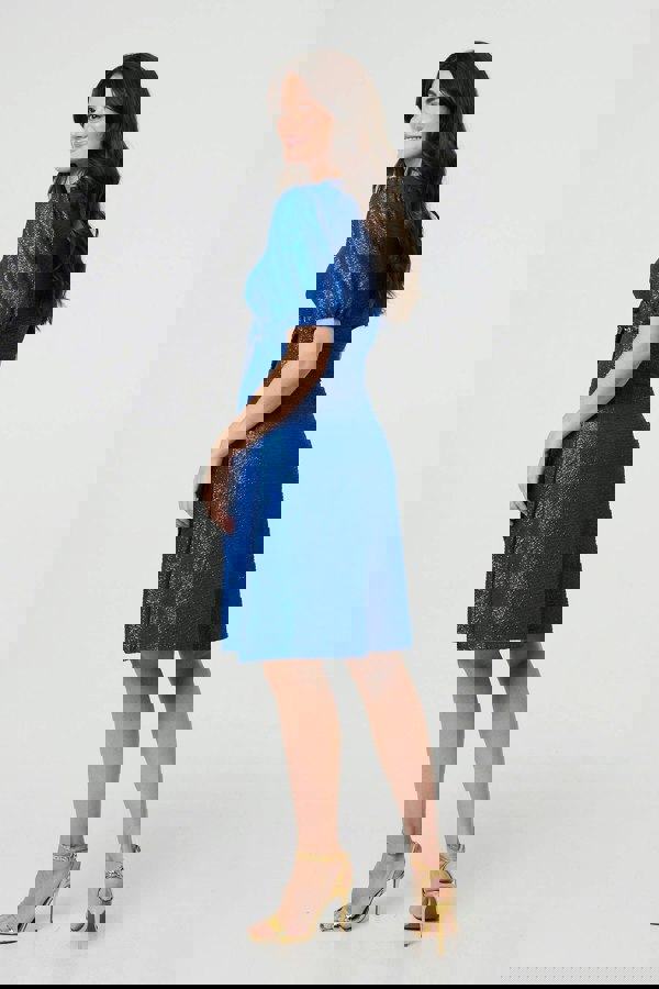 Blue | Sparkly Short Sleeve Belted Wrap Dress