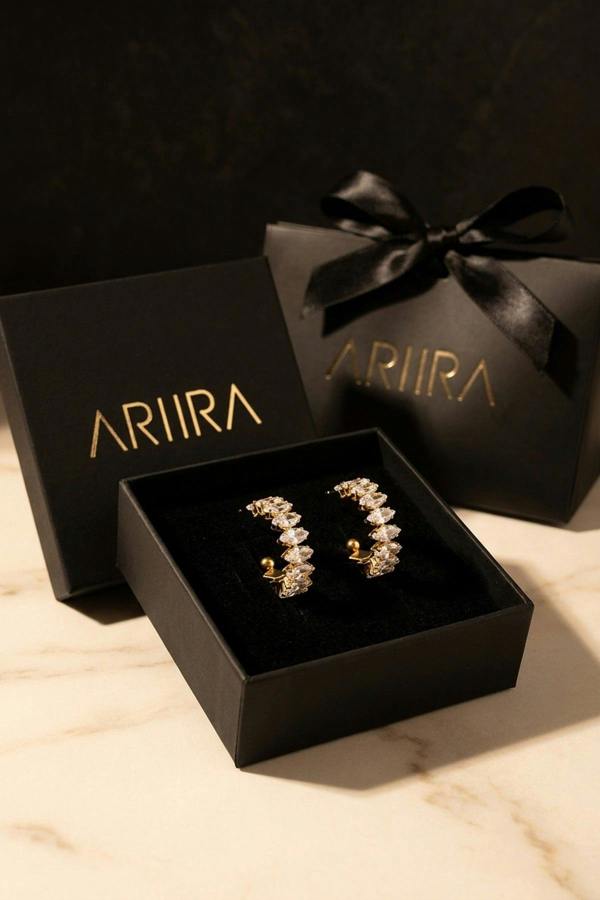 ARIIRA Twyla Marquise Crystal C Hoop Earrings