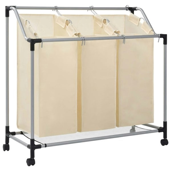 Berkfield Laundry Sorter with 3 Bags Cream Steel