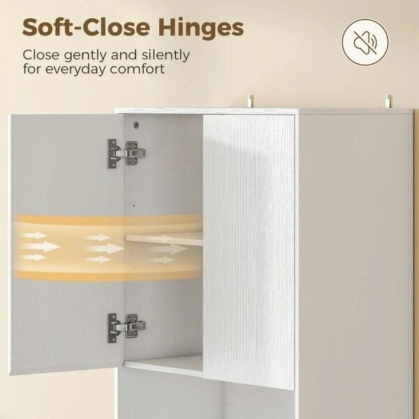 170 cm Kitchen Pantry Cabinet, Freestanding Storage Cabinet with Soft-Close Hinges, White Wood Effect