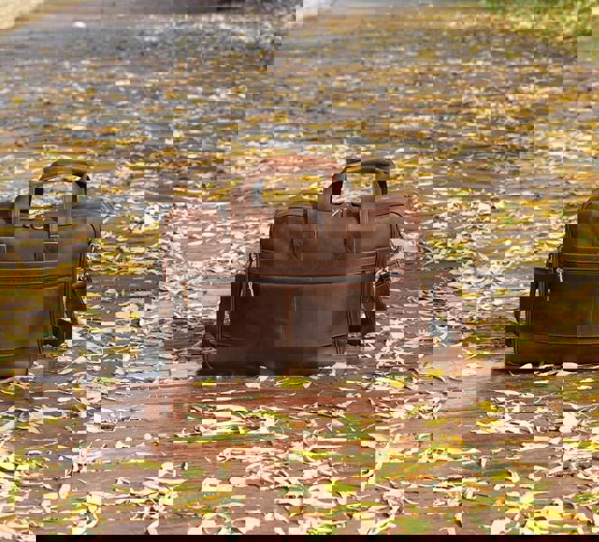 Touribag Genuine Leather Double Front Zips Briefcase