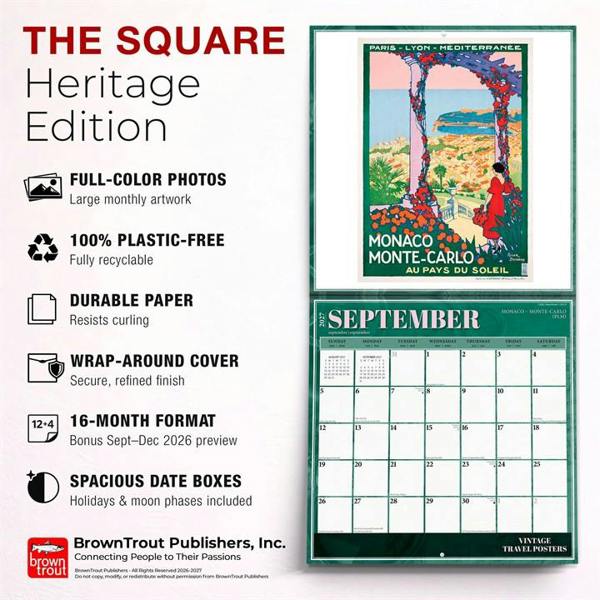 Vintage Travel Posters Calendar 2027, Wall Calendars, Month To View, Travel, Gift