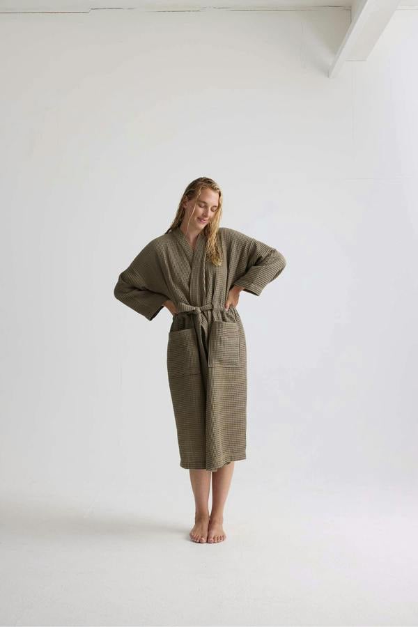 Pretty You London Waffle Kimono Robe In Overland Trek
