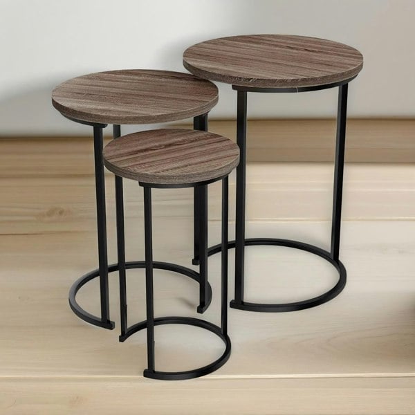 Rafaelo Mobilia Set of 3 Wooden Nest Of Tables Brown