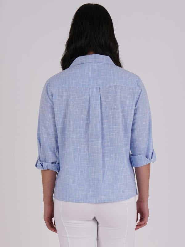 PennyPlain Collared Microcheck Shirt -  Blue