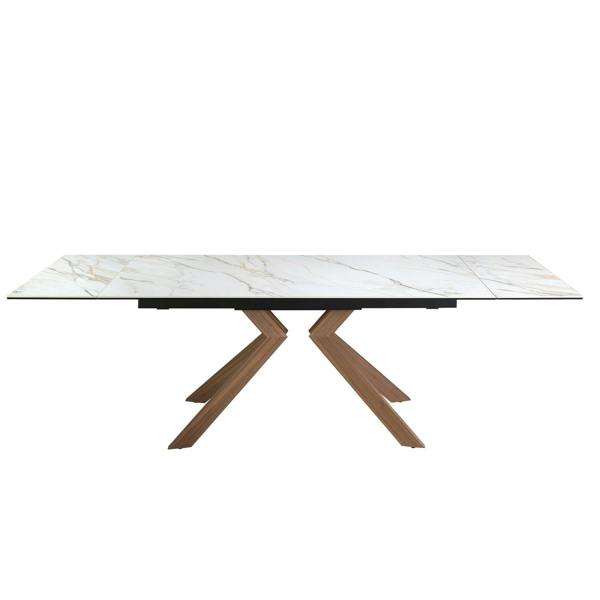 Angel Cerdá Rectangular extending dining table in porcelain marble and walnut effect steel 1120