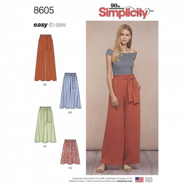 Simplicity Sewing Pattern 8605, Trousers, Skirts for Women, A (XS-S-M-L-XL) - Easy