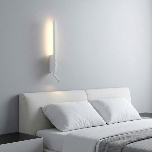 white reading wall light for bedroom installed on a white wall over a bed
