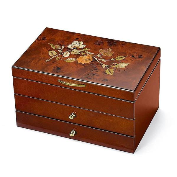 Museum Selection Walnut Roses Jewellery Box
