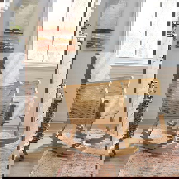 Linen Wooden Rocking Chair-Grey Living and Home